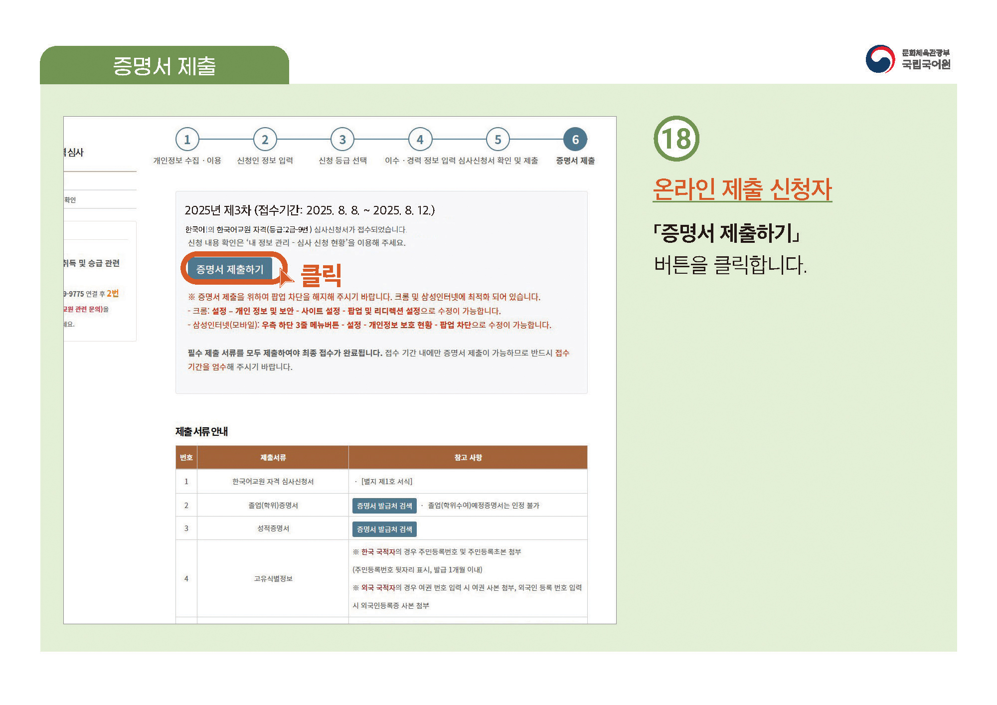 한국어교원 자격부여(개인 자격 심사) 신청 방법 안내 PDF 캡처:페이지 상단에 PDF 첨부