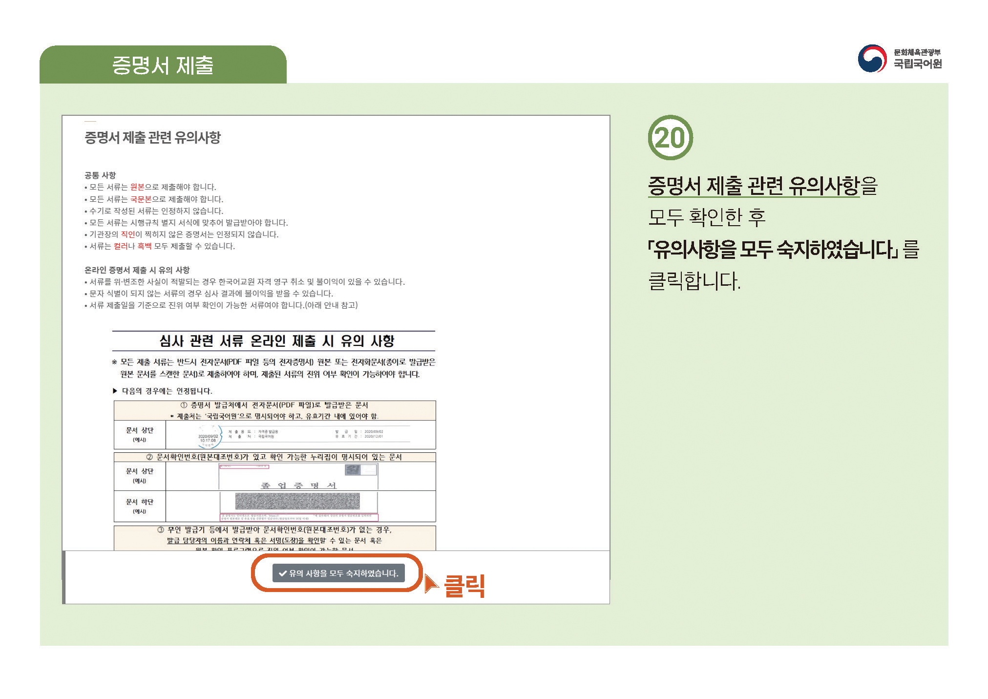 한국어교원 자격부여(개인 자격 심사) 신청 방법 안내 PDF 캡처:페이지 상단에 PDF 첨부
